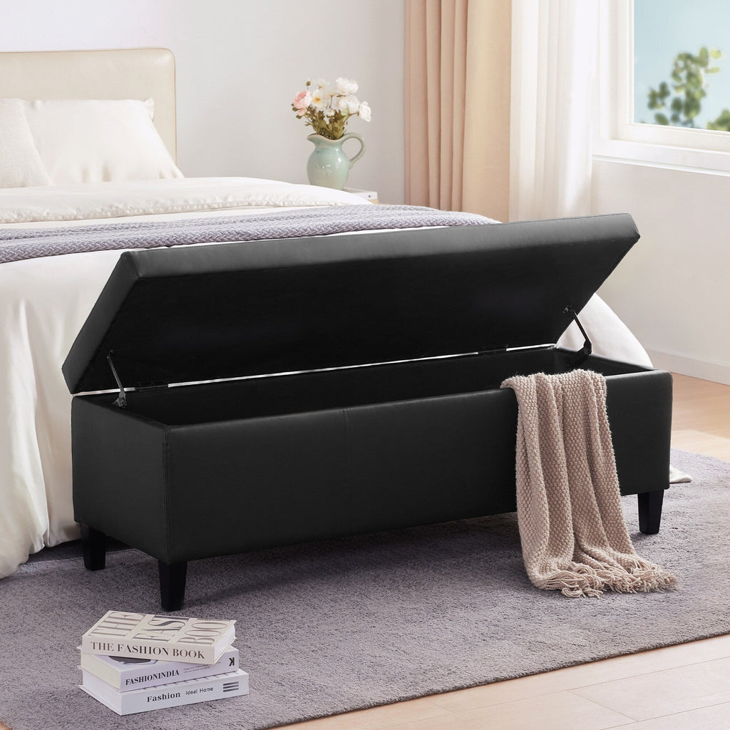 Pouf de rangement rectangulaire capitonné en similicuir (50,3 x 17,50 x 18 cm)