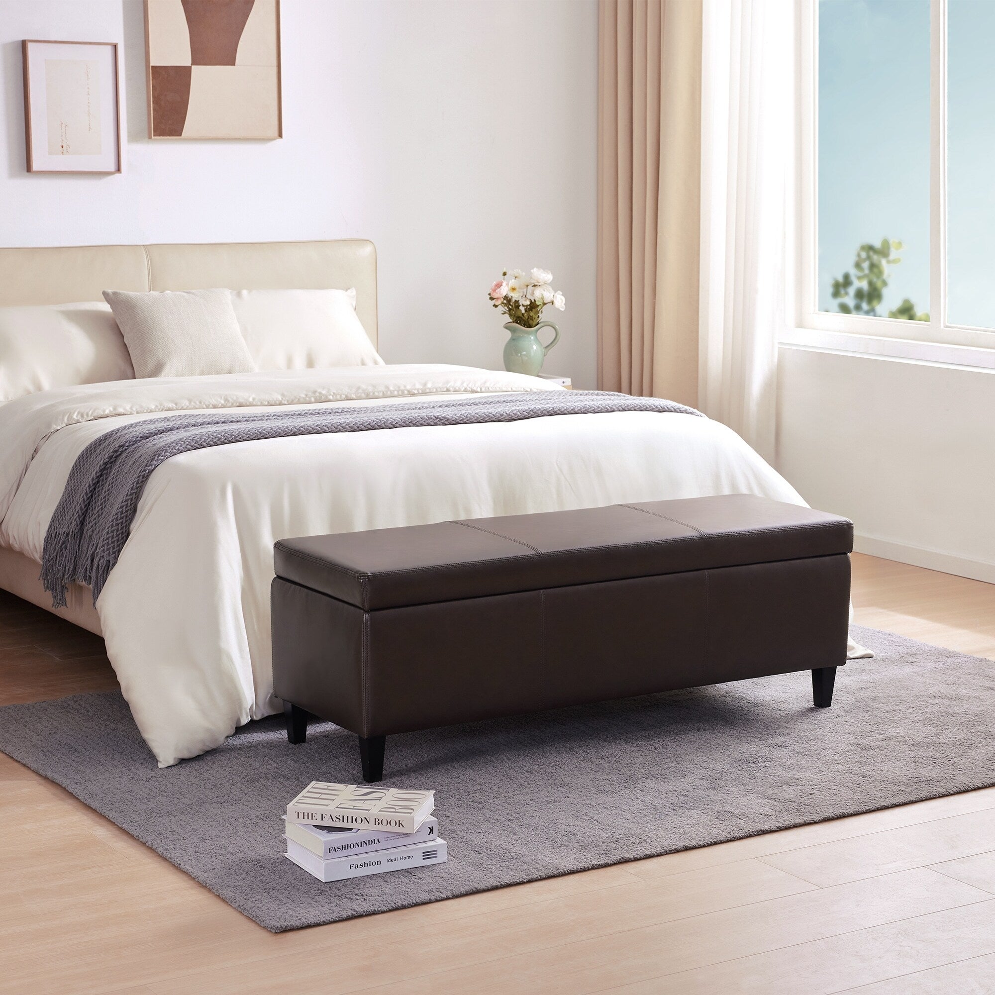 Pouf de rangement rectangulaire capitonné en similicuir (50,3 x 17,50 x 18 cm)