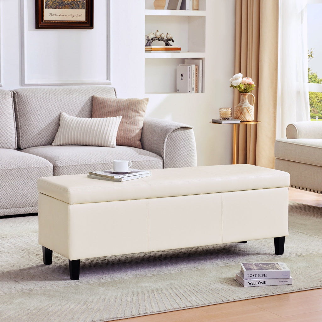 Pouf de rangement rectangulaire capitonné en similicuir (50,3 x 17,50 x 18 cm)