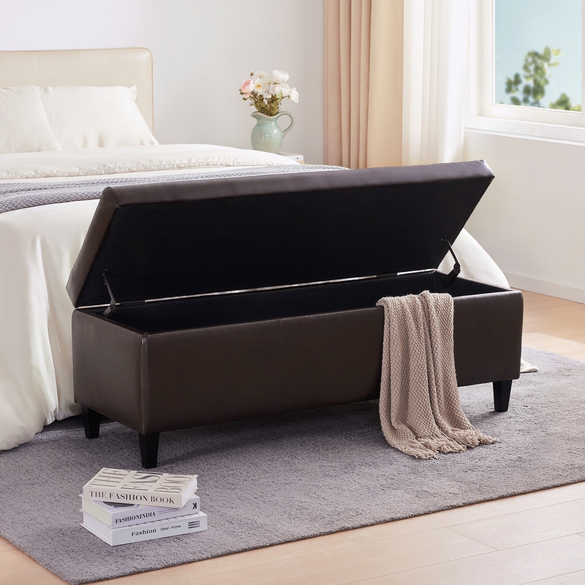 Pouf de rangement rectangulaire capitonné en similicuir (50,3 x 17,50 x 18 cm)