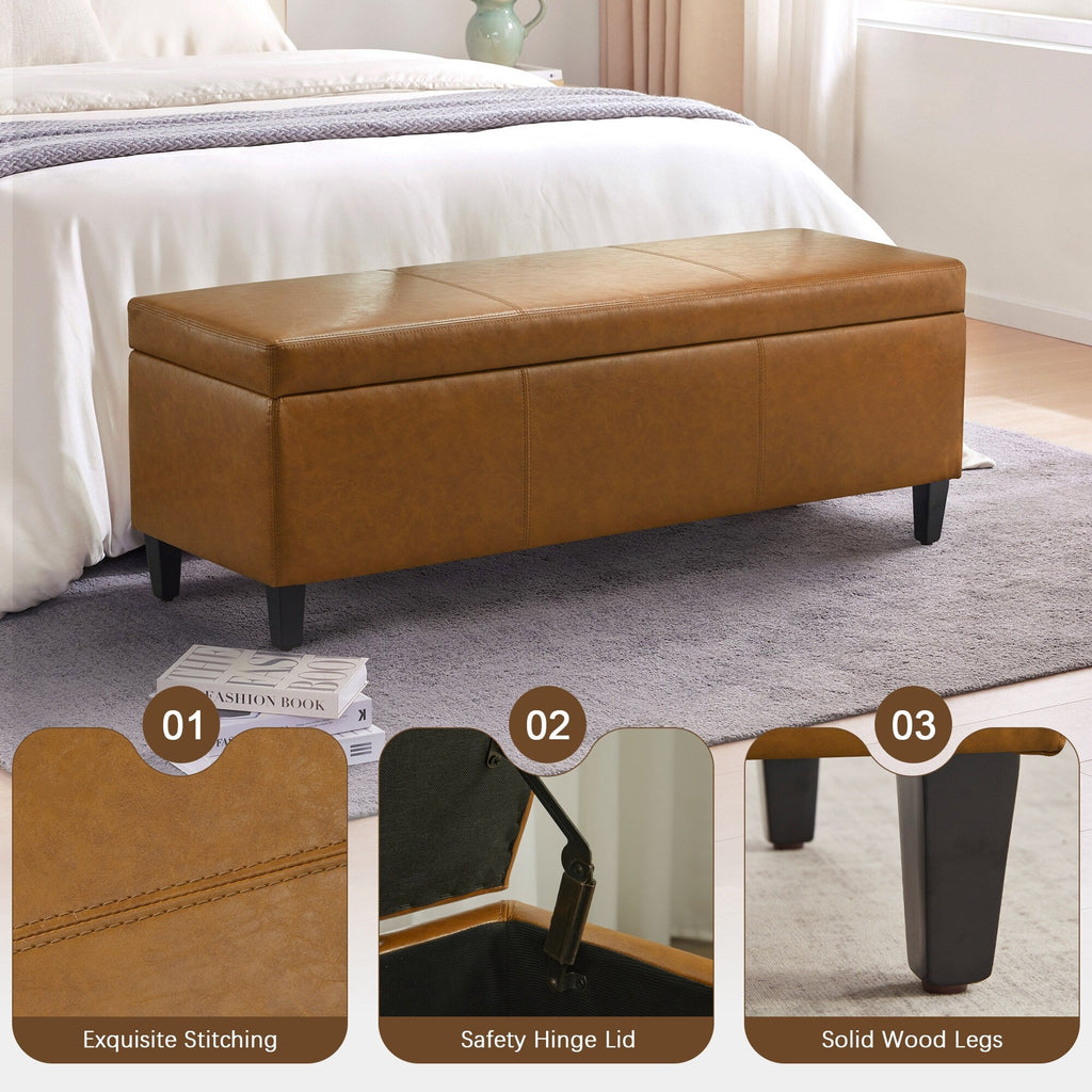 Pouf de rangement rectangulaire capitonné en similicuir (50,3 x 17,50 x 18 cm)