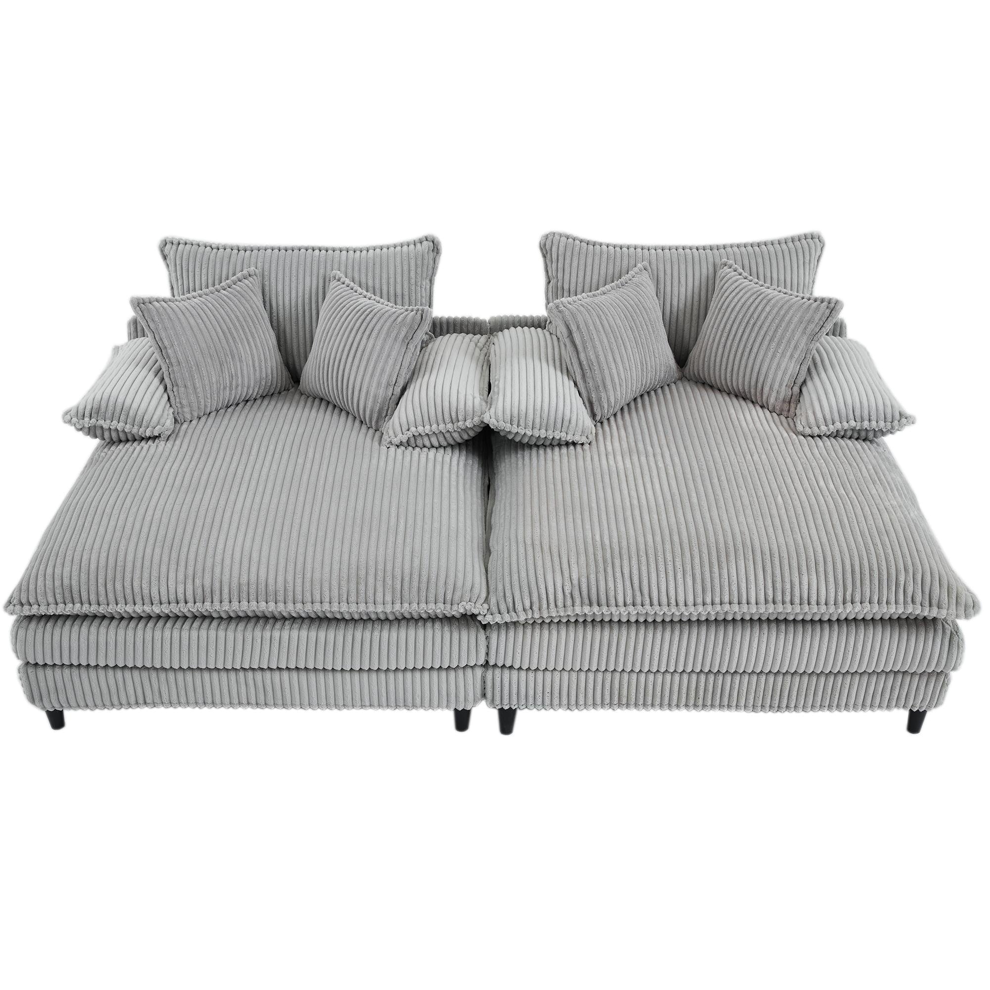 Harmonia 109 W Oversized Corduroy Sofa Bed, Deep Seat Double Lounge Chaise with 4 Pillows