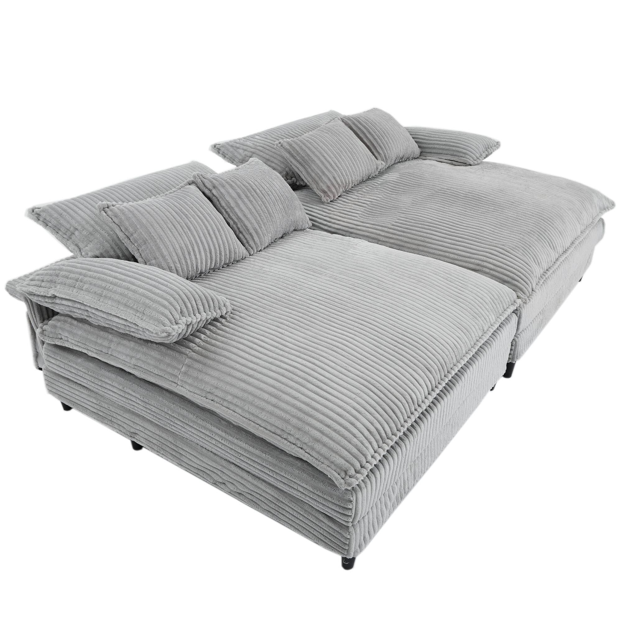 Harmonia 109 W Oversized Corduroy Sofa Bed, Deep Seat Double Lounge Chaise with 4 Pillows