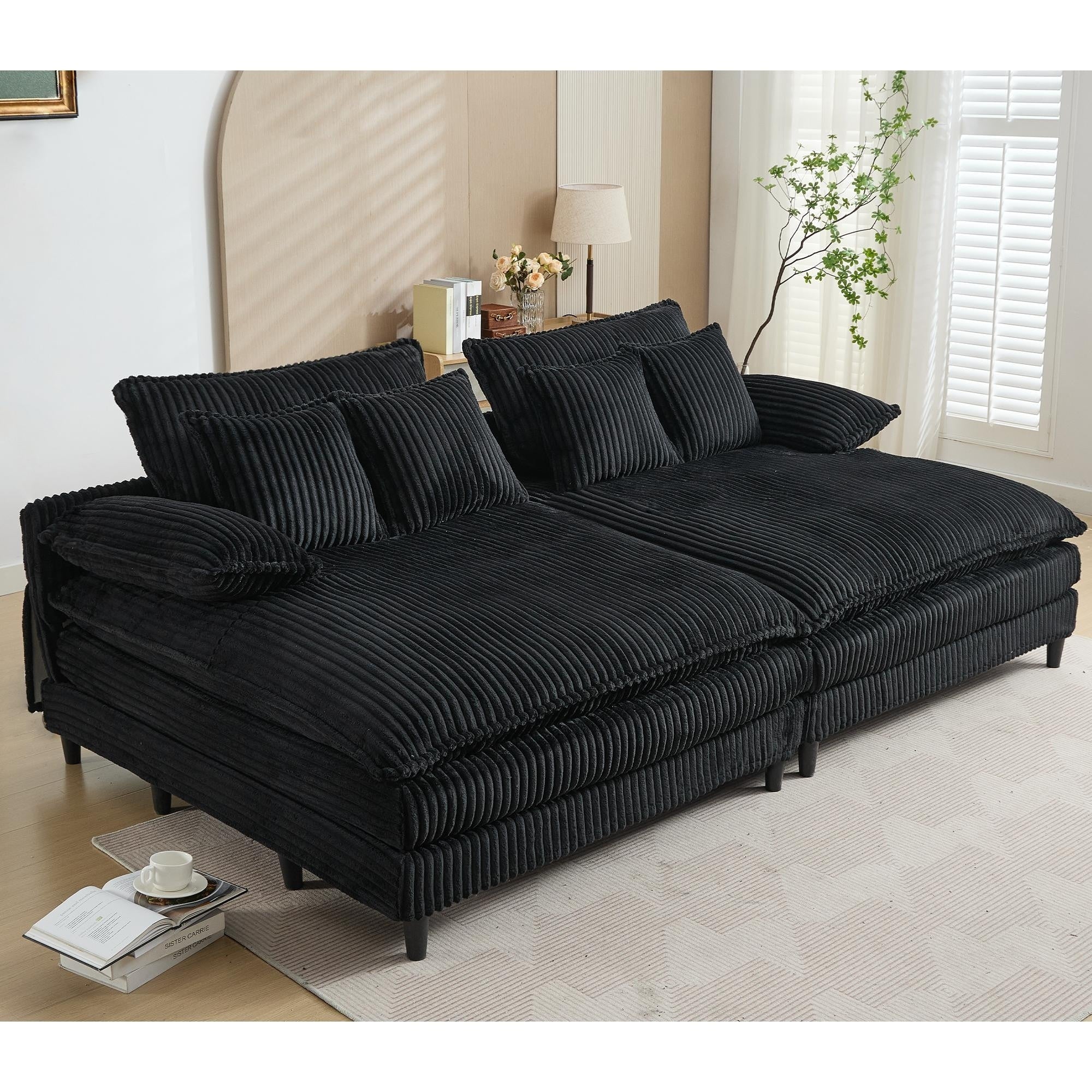 Harmonia 109 W Oversized Corduroy Sofa Bed, Deep Seat Double Lounge Chaise with 4 Pillows