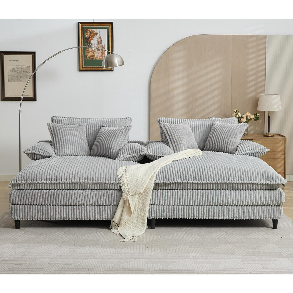 Harmonia 109 W Oversized Corduroy Sofa Bed, Deep Seat Double Lounge Chaise with 4 Pillows