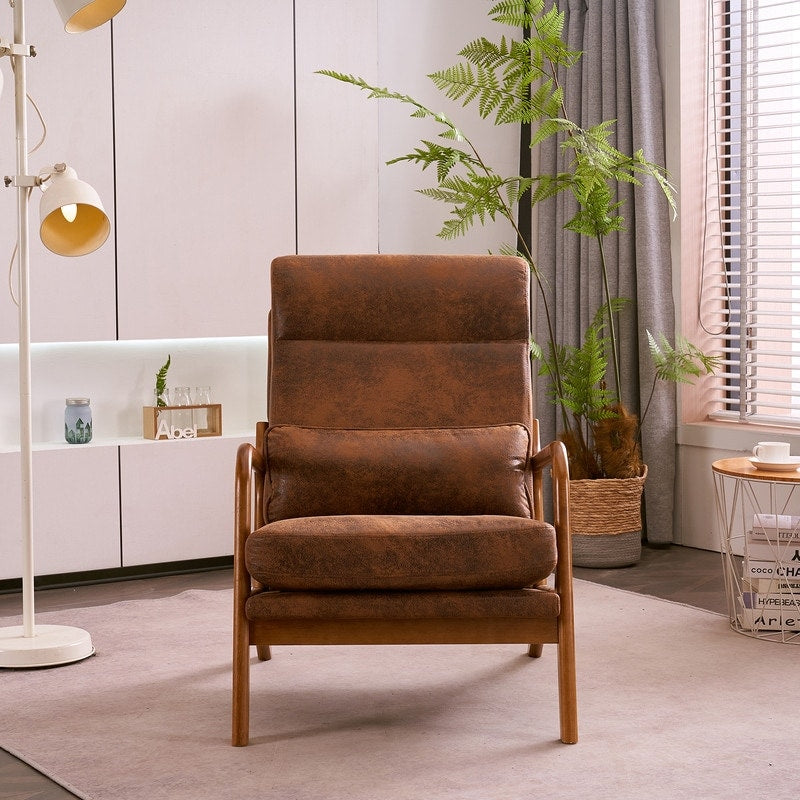 Fauteuil de loisirs avec dossier haut en bois massif et accoudoirs, fauteuil d'appoint