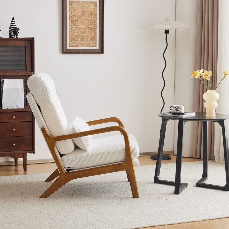 Fauteuil de loisirs avec dossier haut en bois massif et accoudoirs, fauteuil d'appoint