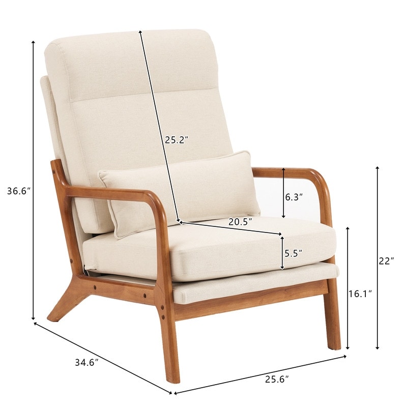 Fauteuil de loisirs avec dossier haut en bois massif et accoudoirs, fauteuil d'appoint