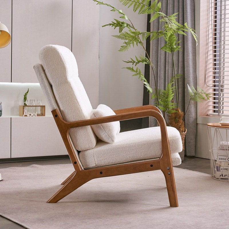 Fauteuil de loisirs avec dossier haut en bois massif et accoudoirs, fauteuil d'appoint