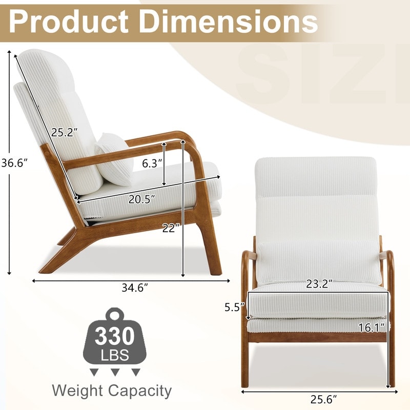 Fauteuil de loisirs avec dossier haut en bois massif et accoudoirs, fauteuil d'appoint
