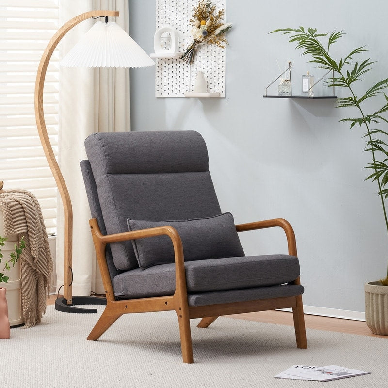 Fauteuil de loisirs avec dossier haut en bois massif et accoudoirs, fauteuil d'appoint