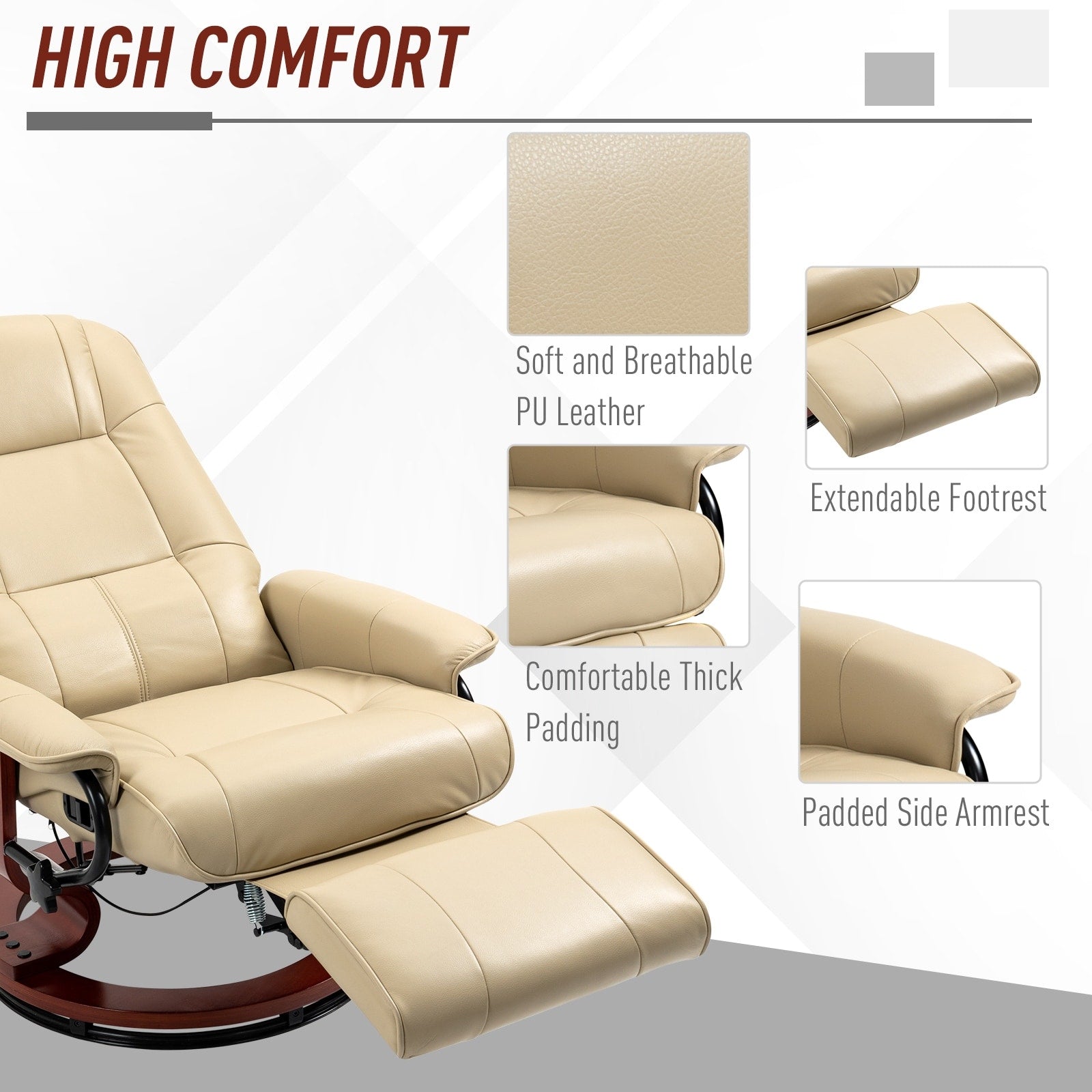 HomCom Faux Leather Adjustable Manual Swivel Base Recliner Chair with Comfortable and Relaxing Footrest