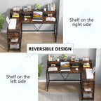 L Shaped Desk with Drawer, Home Office Corner Desk with Storage Shelves and Monitor Stand, Rustic PC Desk for Small Space