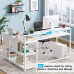 L Shaped Desk with Drawer, Home Office Corner Desk with Storage Shelves and Monitor Stand, Rustic PC Desk for Small Space