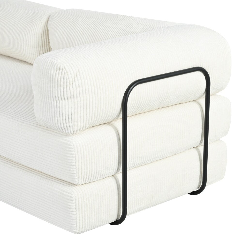 L-Shaped Modular Sofa Bed in Corduroy Fabric