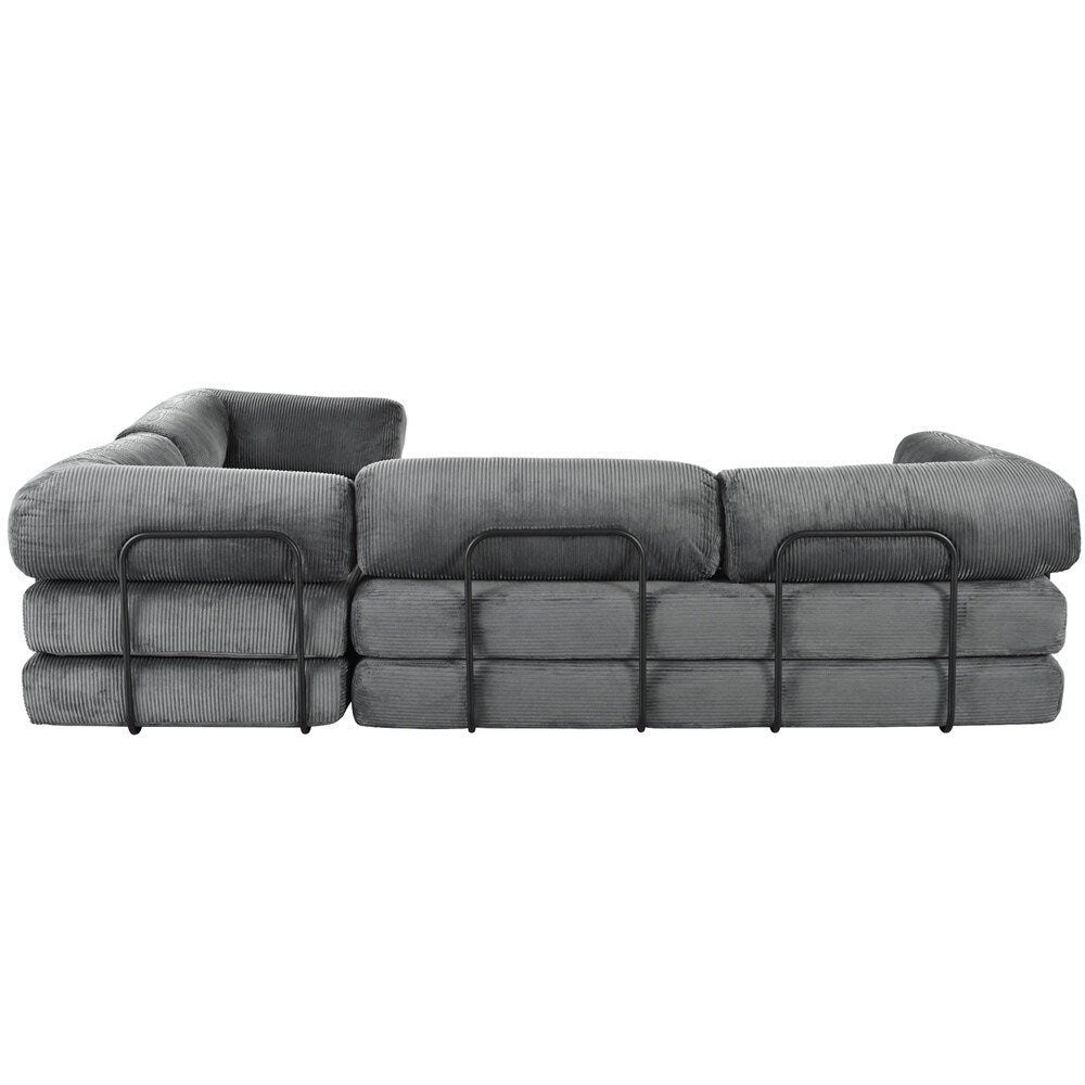 L-Shaped Modular Sofa Bed in Corduroy Fabric