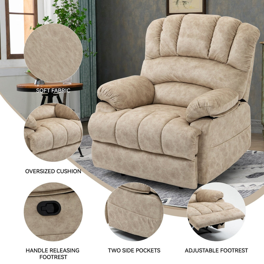 Large Manual Recliner Chair for Adult, Comfortable Fabric Single Recliner Sofa, Overstuffed Reclining Chair for Living Room