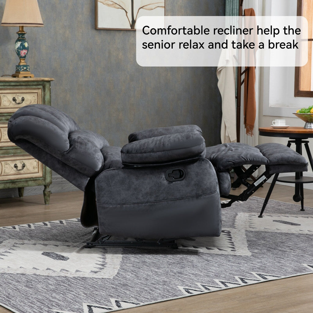Large Manual Recliner Chair for Adult, Comfortable Fabric Single Recliner Sofa, Overstuffed Reclining Chair for Living Room