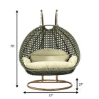 LeisureMod 2 Person Hanging Egg Chair with Stand - Outdoor/Indoor Rattan Wicker Patio Swing Hammock Lounger with Cushions