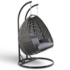LeisureMod 2 Person Hanging Egg Chair with Stand - Outdoor/Indoor Rattan Wicker Patio Swing Hammock Lounger with Cushions