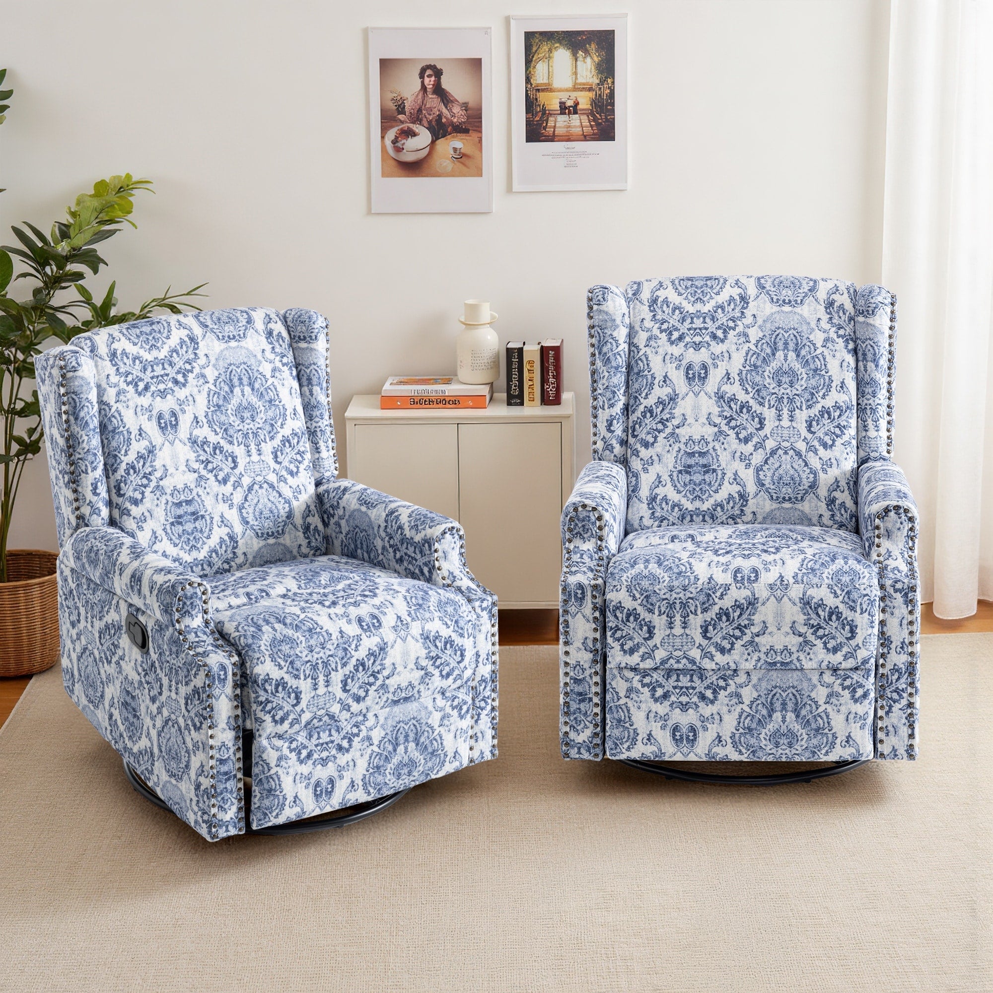29'' W Pattern Swivel Glider Manual Push Back Recliner Chair Set of 2