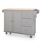 Sophia & William Kitchen Island Cart with Drop-Leaf and Rubber Wood Top, Rolling Kitchen Trolley Cart with Large Storage Cabinet