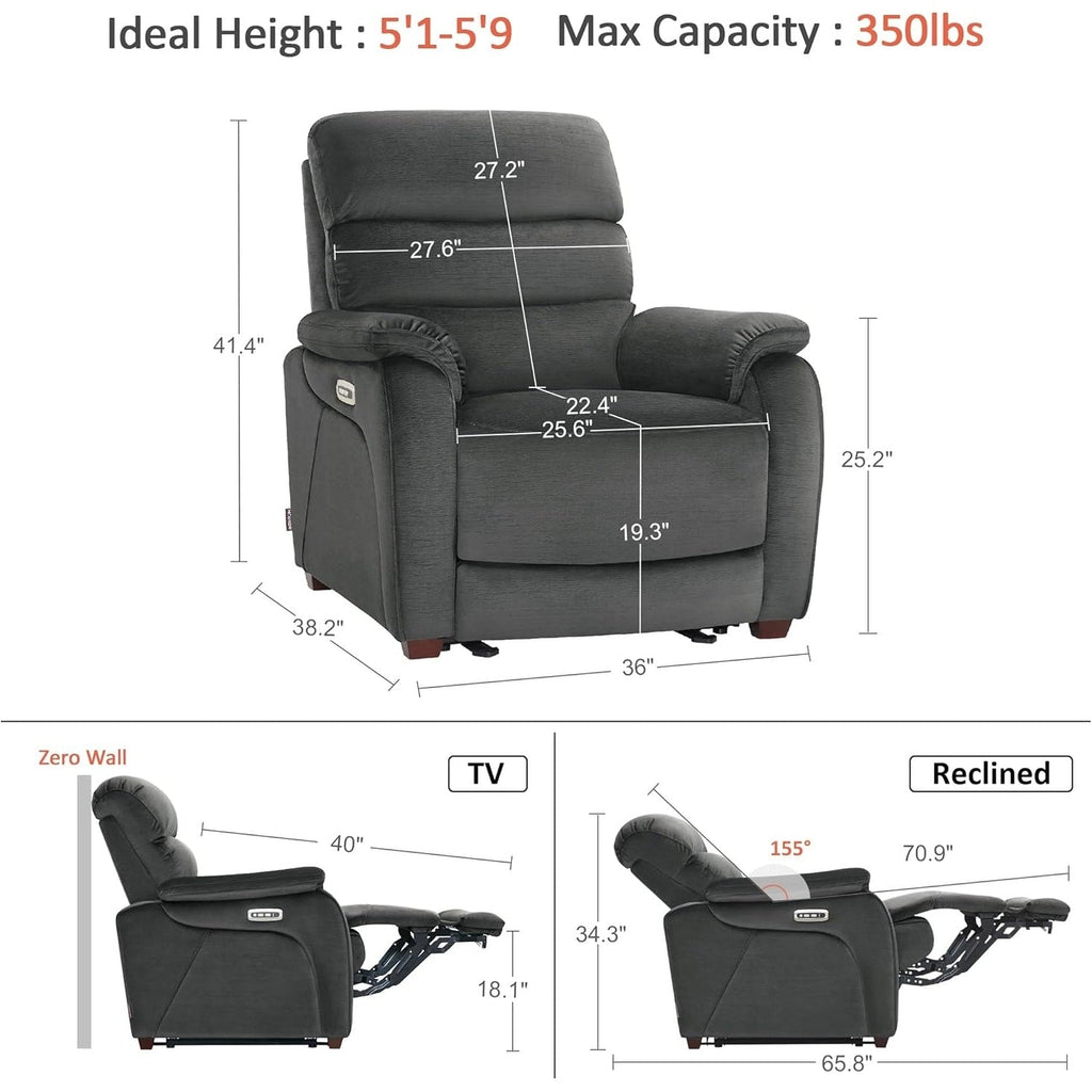 MCombo Zero Wall-Hugger Power Recliner Chair with Adjustable Headrest, Perfect for Small Spaces and RV, Fabric ST257