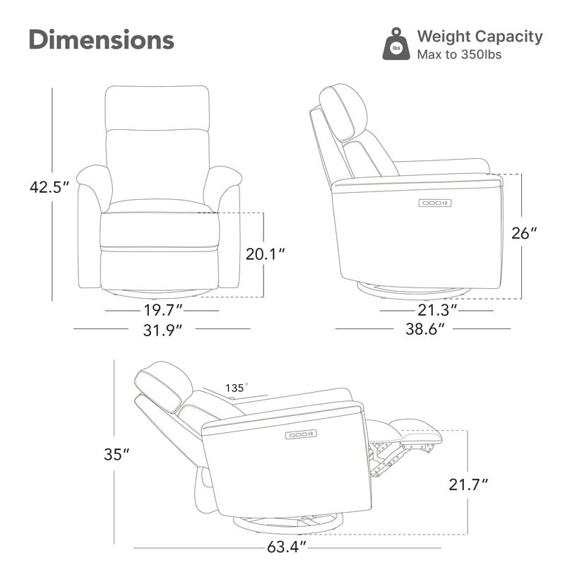 Maire Power Swivel Nursery Recliner Chair with Nightlight