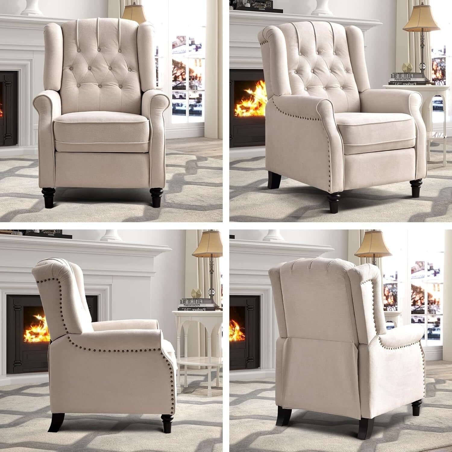 Pushback Recliner Chair, Fabric Armchair Push Back Recliner with Rivet Decoration, Single Sofa Accent Chair