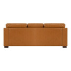 Modern Genuine Leather Sofa with Wooden Legs & Additional Bolster Pillow