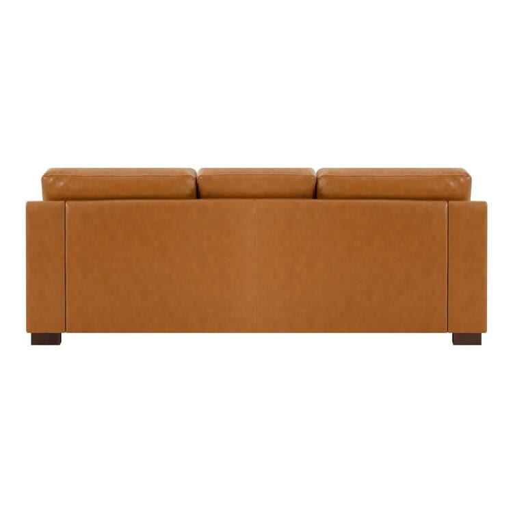 Modern Genuine Leather Sofa with Wooden Legs & Additional Bolster Pillow