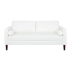 Modern Genuine Leather Sofa with Wooden Legs & Additional Bolster Pillow