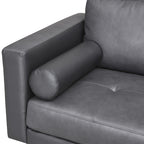 Modern Genuine Leather Sofa with Wooden Legs & Additional Bolster Pillow