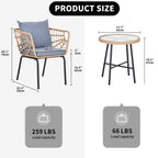 Moasis 3 Pieces Outdoor Wicker Furniture Patio Bistro Set with 2 Chairs and Coffee Table