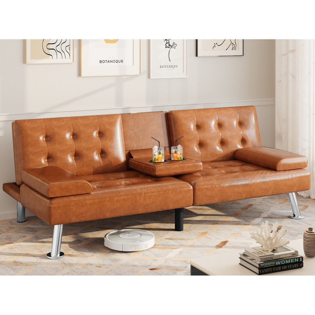Moasis Faux Leather Futon Sofa Bed Modern Folding Futon Set - 64 L x 30 W x 26 H