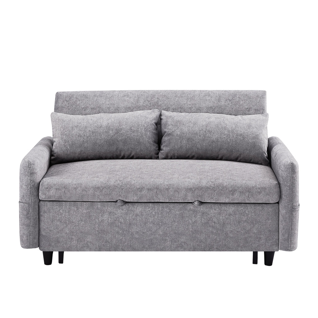 Modern 2 Seat Couch, Microfiber Pull Out Sleep Sofa Bed wih Adjsutable Backrest, Storage Pockets, 2 Soft Pillows, USB Ports