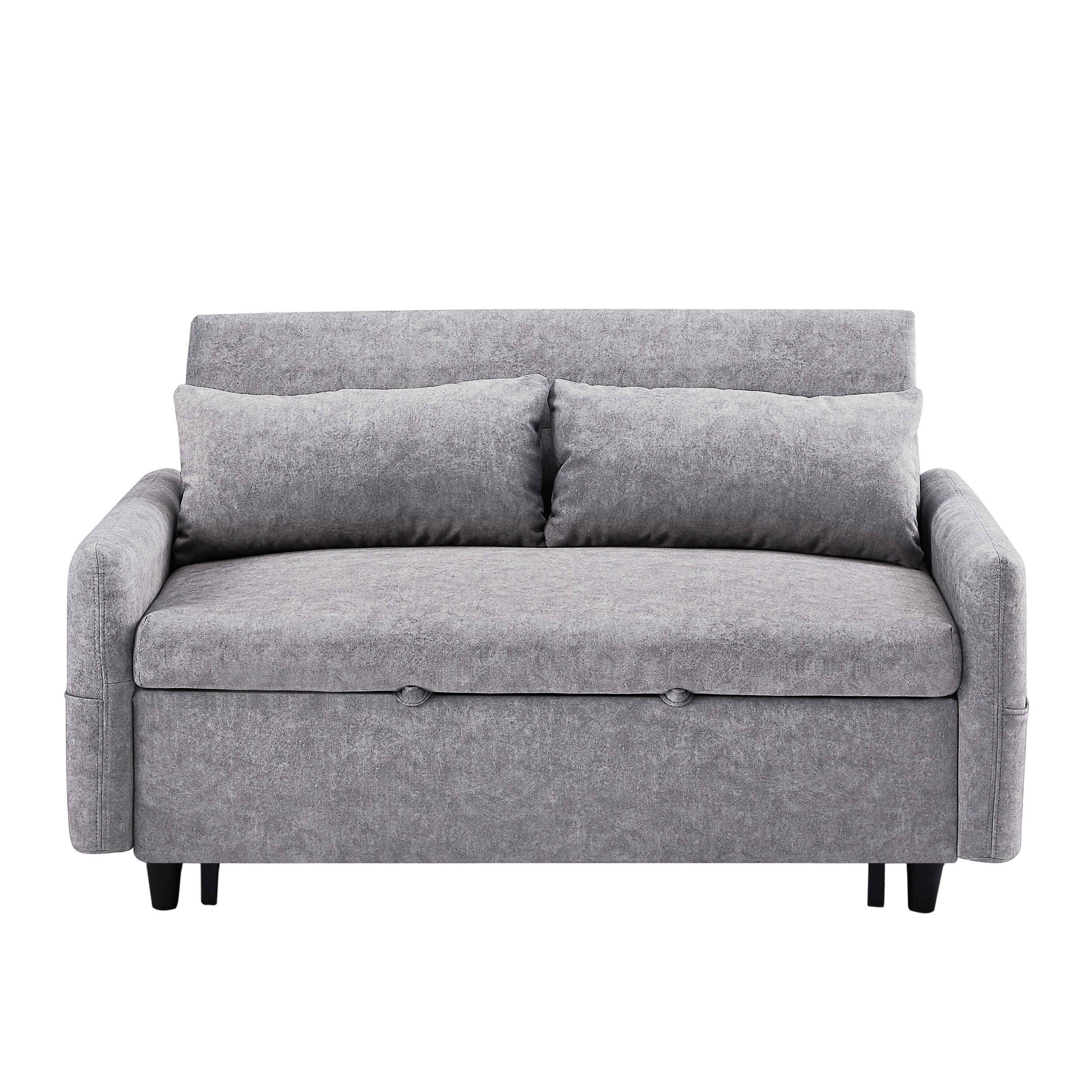 Modern 2 Seat Couch, Microfiber Pull Out Sleep Sofa Bed wih Adjsutable Backrest, Storage Pockets, 2 Soft Pillows, USB Ports