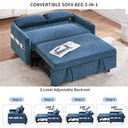 Modern 2 Seat Couch, Microfiber Pull Out Sleep Sofa Bed wih Adjsutable Backrest, Storage Pockets, 2 Soft Pillows, USB Ports