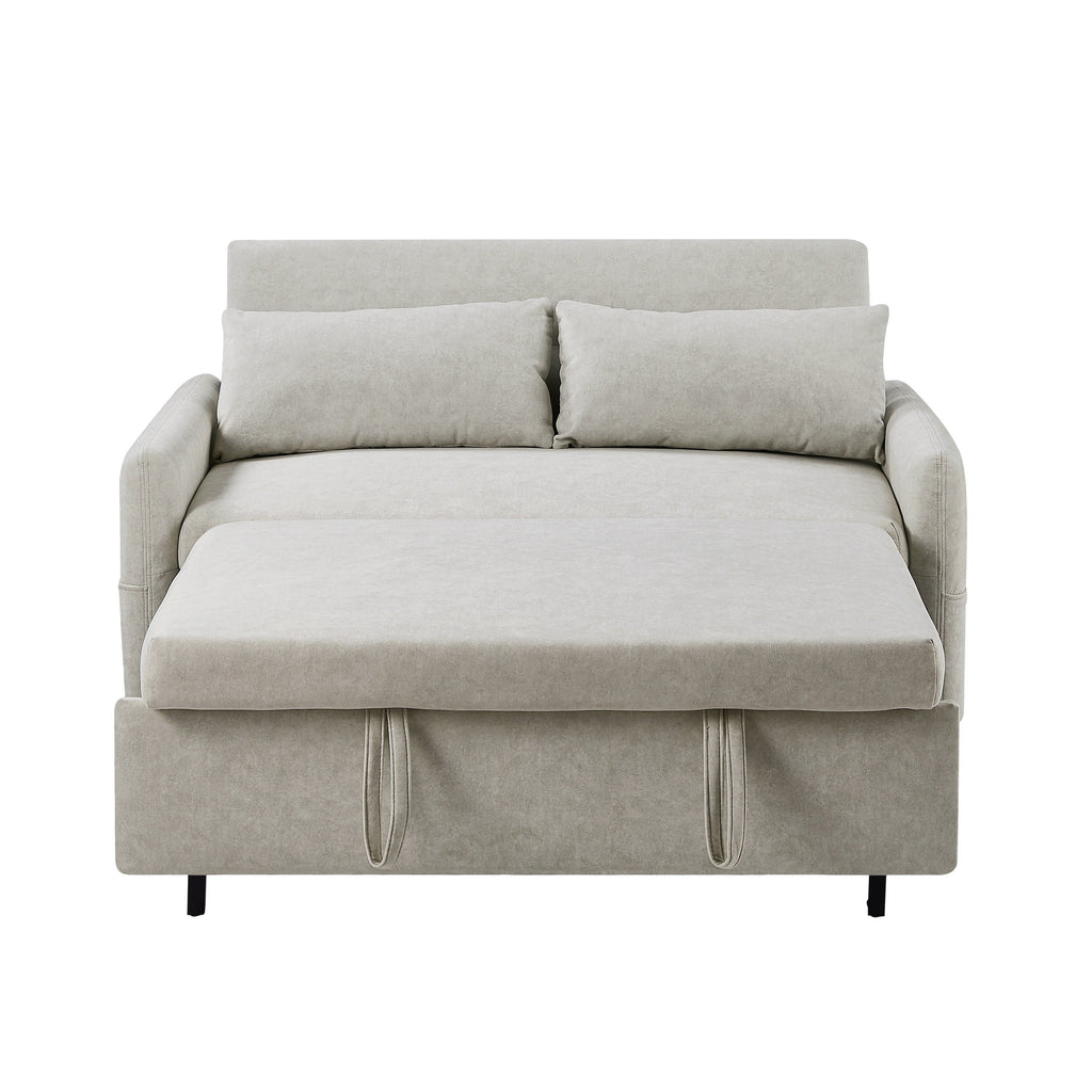 Modern 2 Seat Couch, Microfiber Pull Out Sleep Sofa Bed wih Adjsutable Backrest, Storage Pockets, 2 Soft Pillows, USB Ports