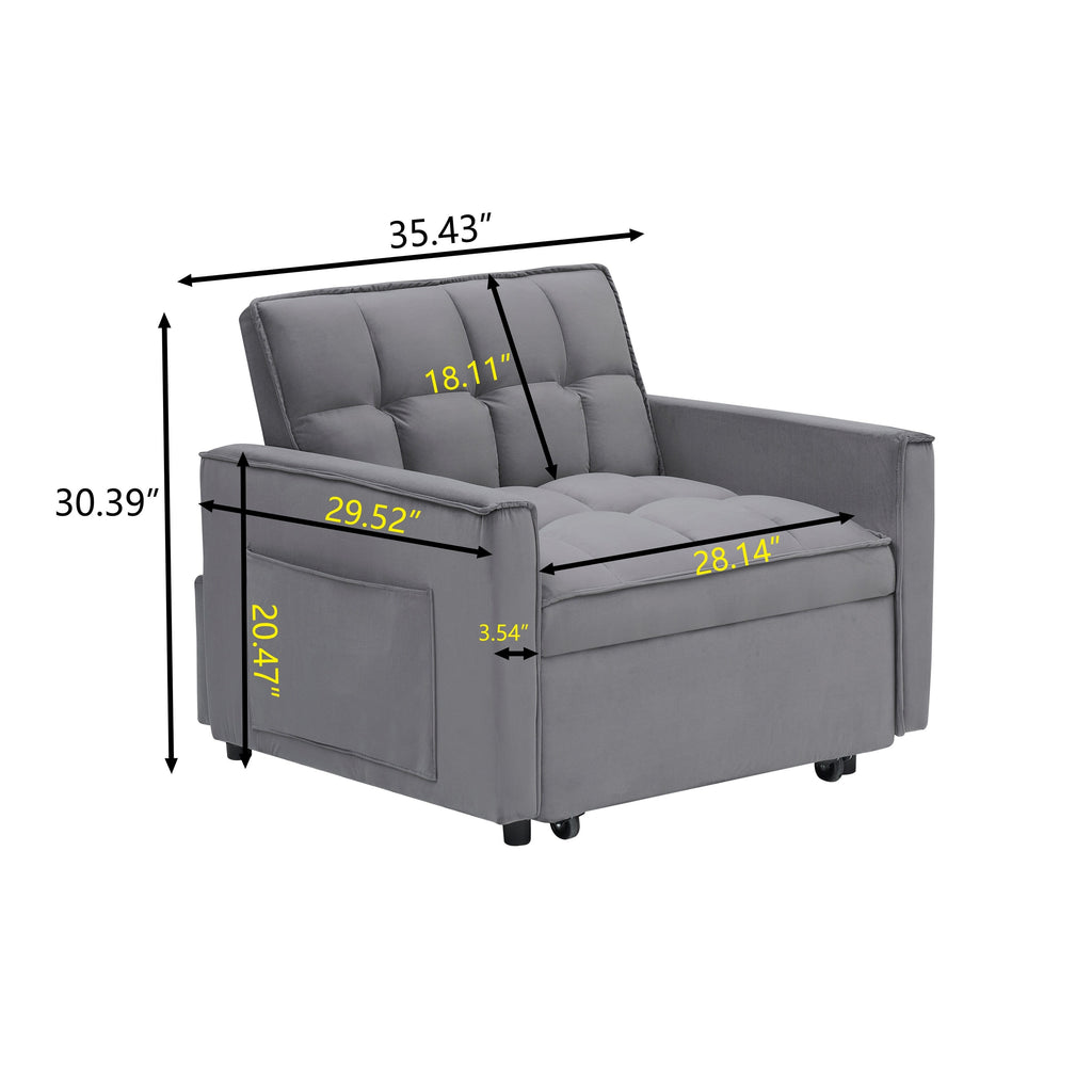 Modern 70.86 3 in 1 Single Convertible Sofa Bed with Adjustable Back and Moving Wheel for Living Room