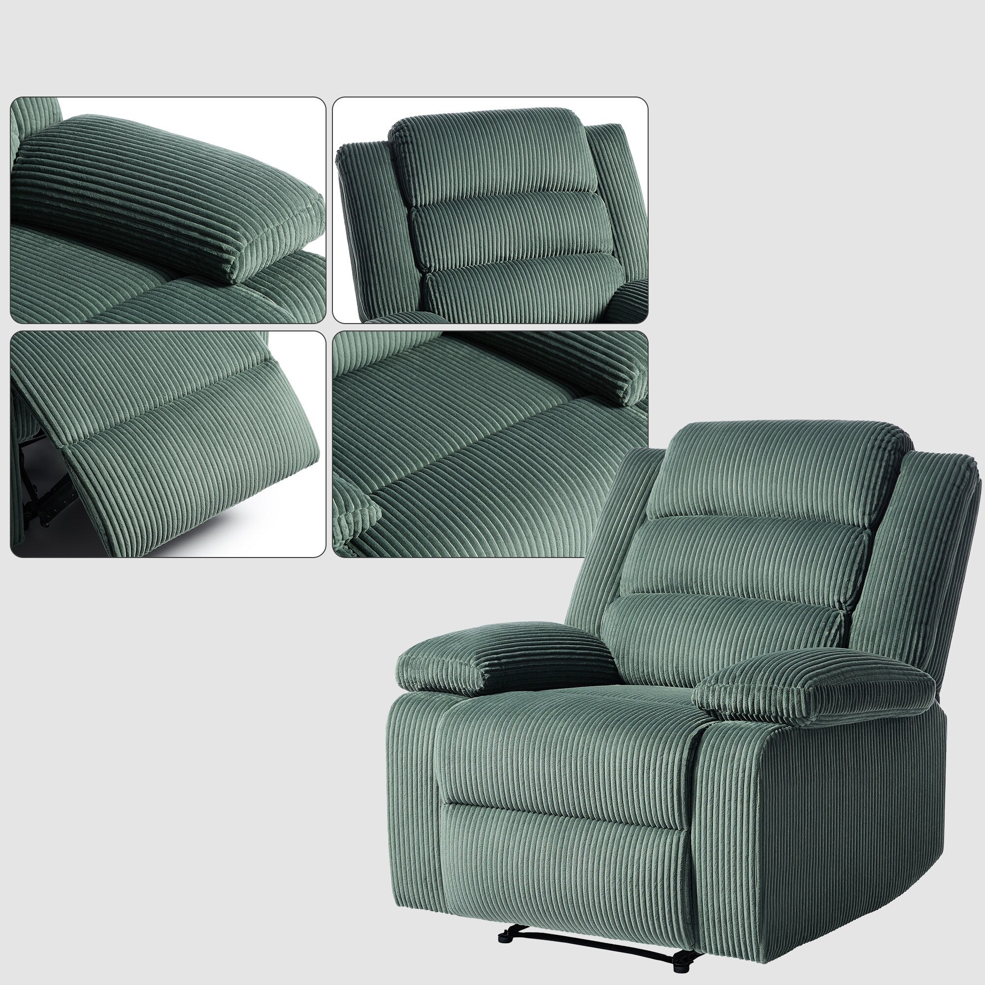Modern Corduroy Manual Recliner Chair, Lounger Adjustable Recliners with Wide Armrest