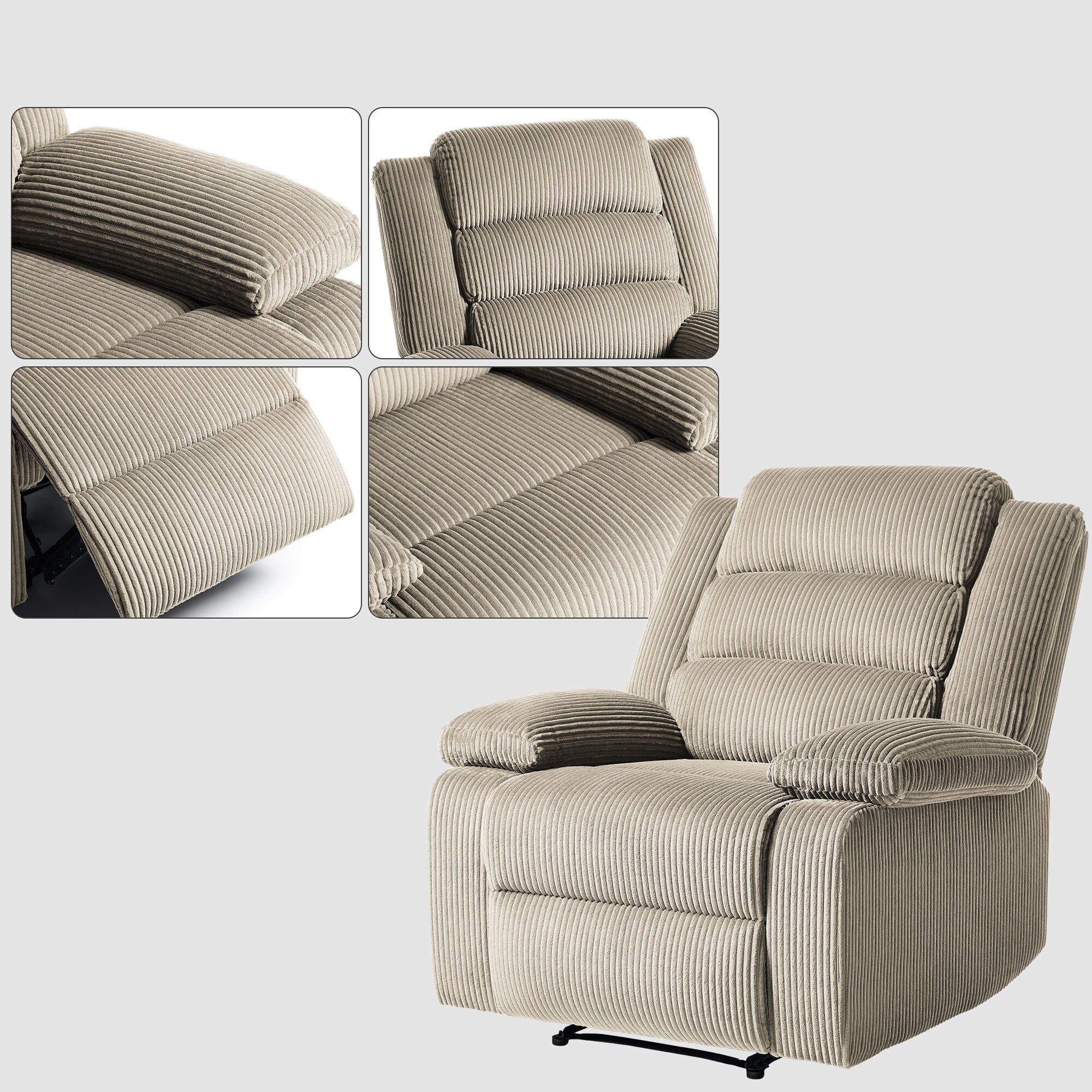 Modern Corduroy Manual Recliner Chair, Lounger Adjustable Recliners with Wide Armrest