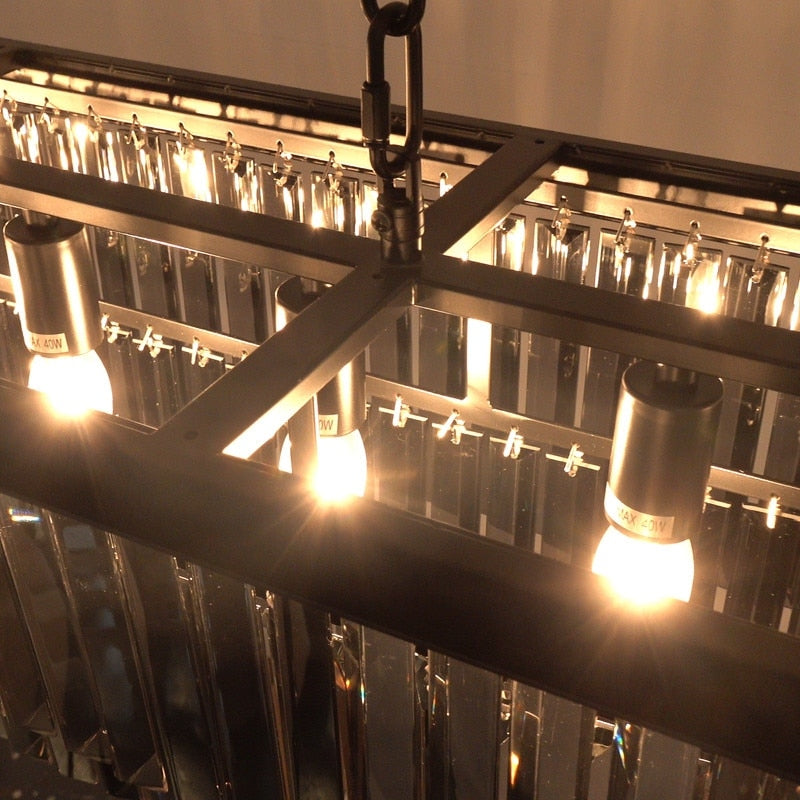 Lustre moderne contemporain en cristal gris fumé et noir à deux niveaux, suspension linéaire pour îlot de cuisine ou salle à manger, 119 cm (47 po).