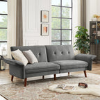 Modern Futon Sofa Bed, Convertible Sleeper Sofa with Tapered Wood Legs, 78.35 W, Small Split Back Sofa for Living Room