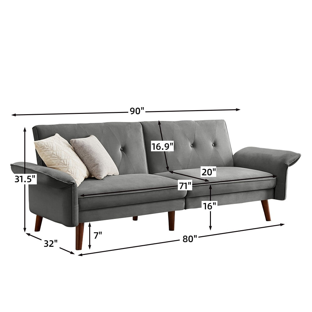 Modern Futon Sofa Bed, Convertible Sleeper Sofa with Tapered Wood Legs, 78.35 W, Small Split Back Sofa for Living Room