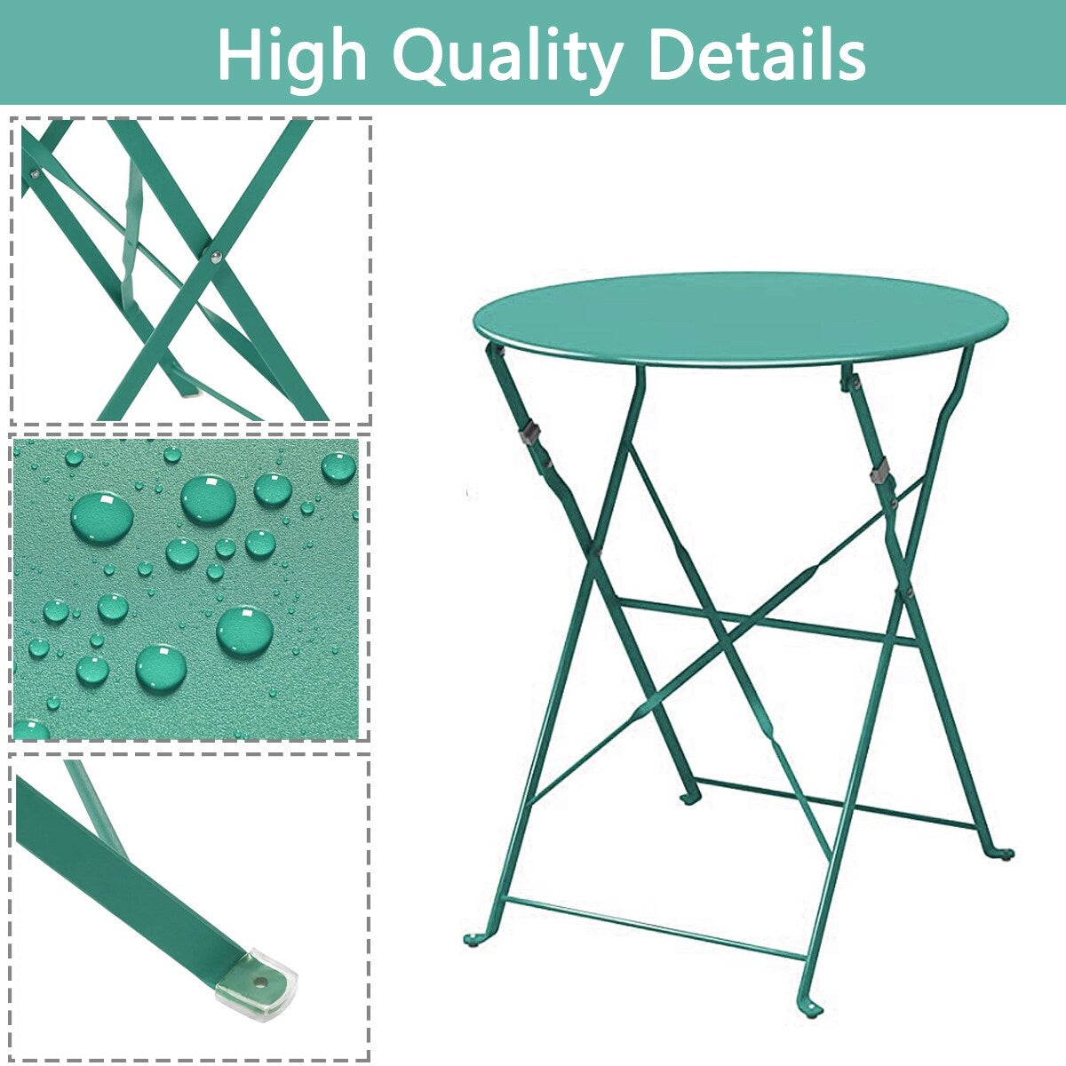 3pc Metal Folding Bistro Set, Weather-Resistant Outdoor/Indoor Conversation Set for Patio, Yard, Garden