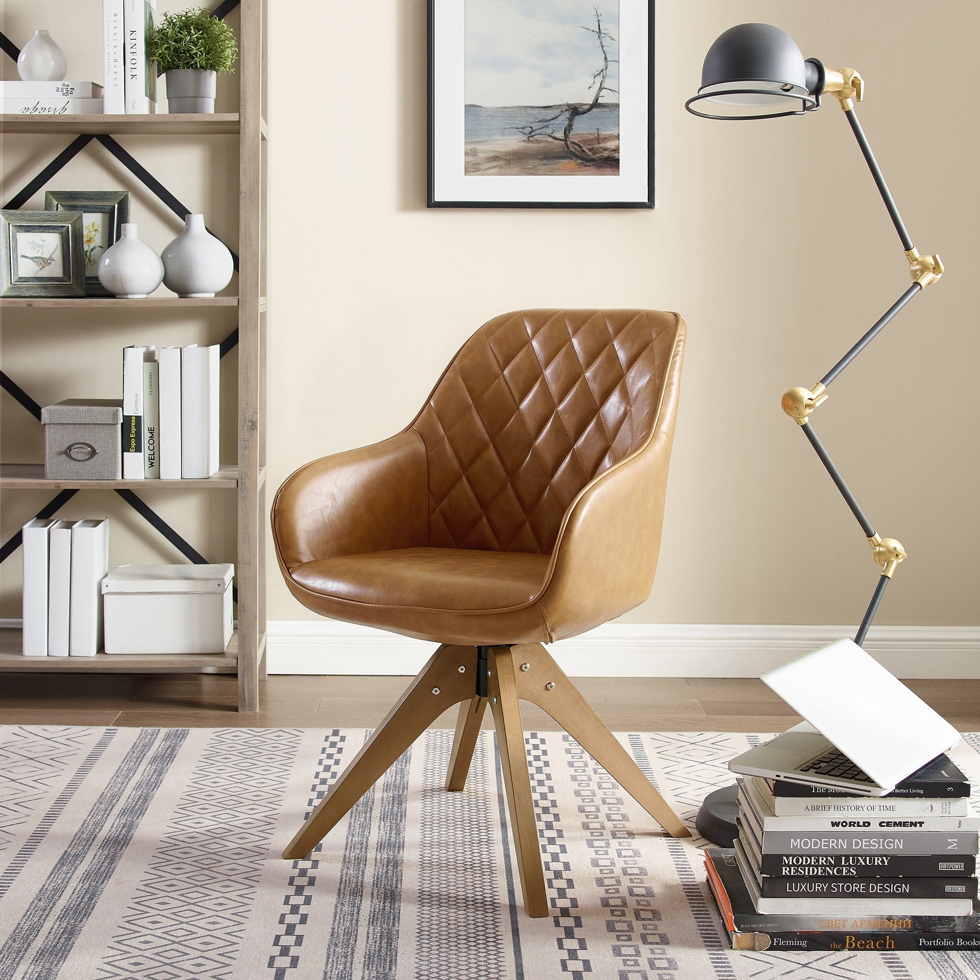 Fauteuil pivotant Art Leon moderne pour bureau à domicile avec pieds en bois