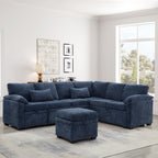 Modern L-Shaped Chenille Sectional Sofa with Pull-Out Sleeper, Storage Seats, Ottoman and 2 Pillows for Living Room