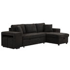 Modern L-Shaped Pull-Out Sectional Sofa Bed with Reversible Chaise, Storage and 2 Stools for Living Room Apartment