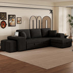 Modern L-Shaped Pull-Out Sectional Sofa Bed with Reversible Chaise, Storage and 2 Stools for Living Room Apartment